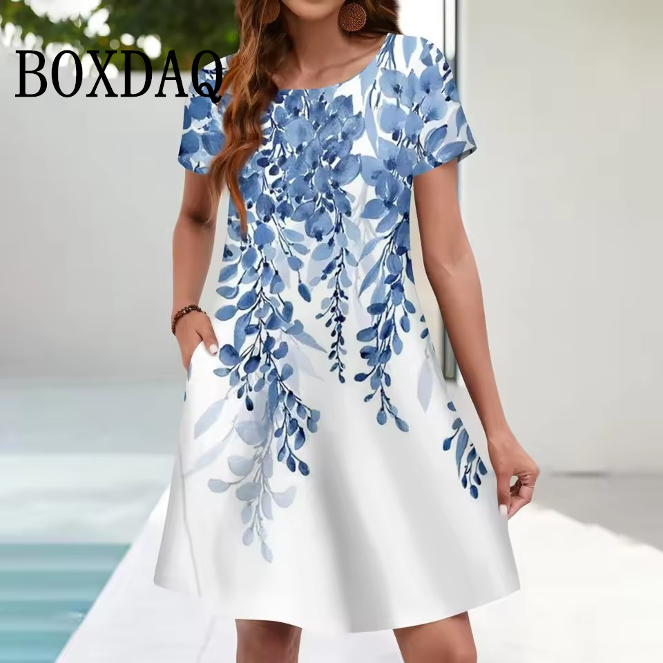 Romper Floral Print - 女性用半袖フローラルドレス,十分なポケット,自由奔放に生きるスタイル,カジュアルなビーチウェア,ラージサイズ,夏服,9XL