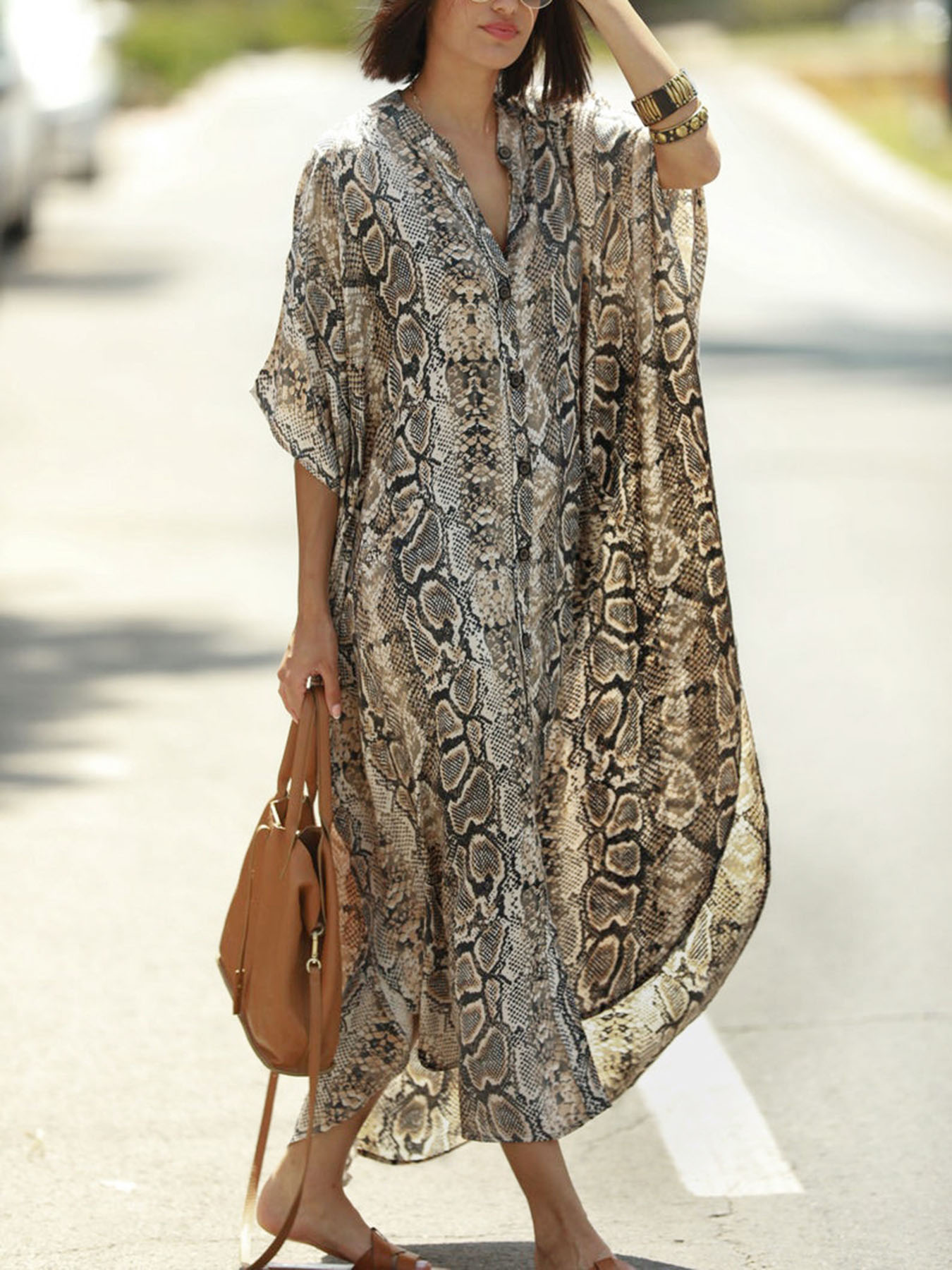 Cover Up Kaftan - ボヘミアン柄ビーチカバーアップ | ボタンフロントのシャツ風カフタンローブ – ビキニリゾートでの休暇に最適