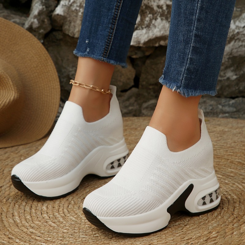 Wedge Espadrille Women - 女性のカジュアルスニーカー快適で通気性のあるニットスポーツシューズプラスサイズファッションウェッジヒール厚底ウォーキングシューズ