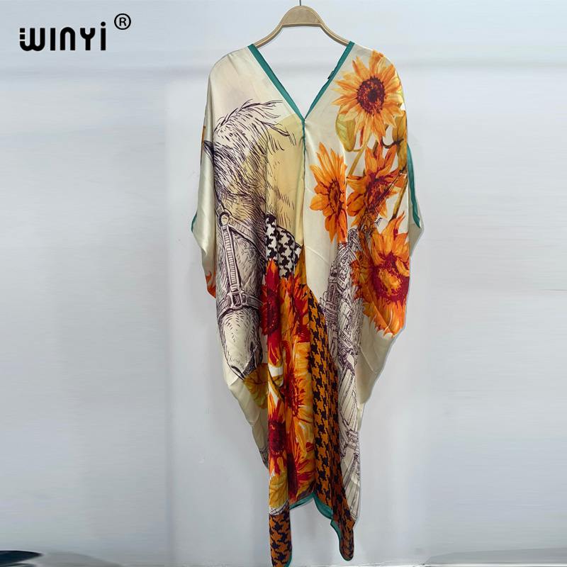 Cover Up Kaftan - Winyi-ボヘミアンスタイルのプリントドレス,女性用,ビーチウェア,夏用,腕立て伏せ,カフタン,新しいコレクション2023