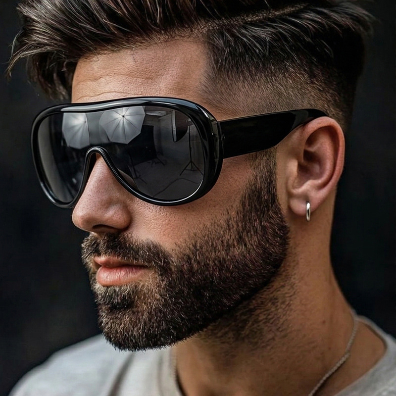 Sunglasses Cat Eye - 特大ワンピースラージフレーム Y2K キャットアイサングラス女性男性用レトロスクエアグラデーションサングラス UV400 装飾シェード