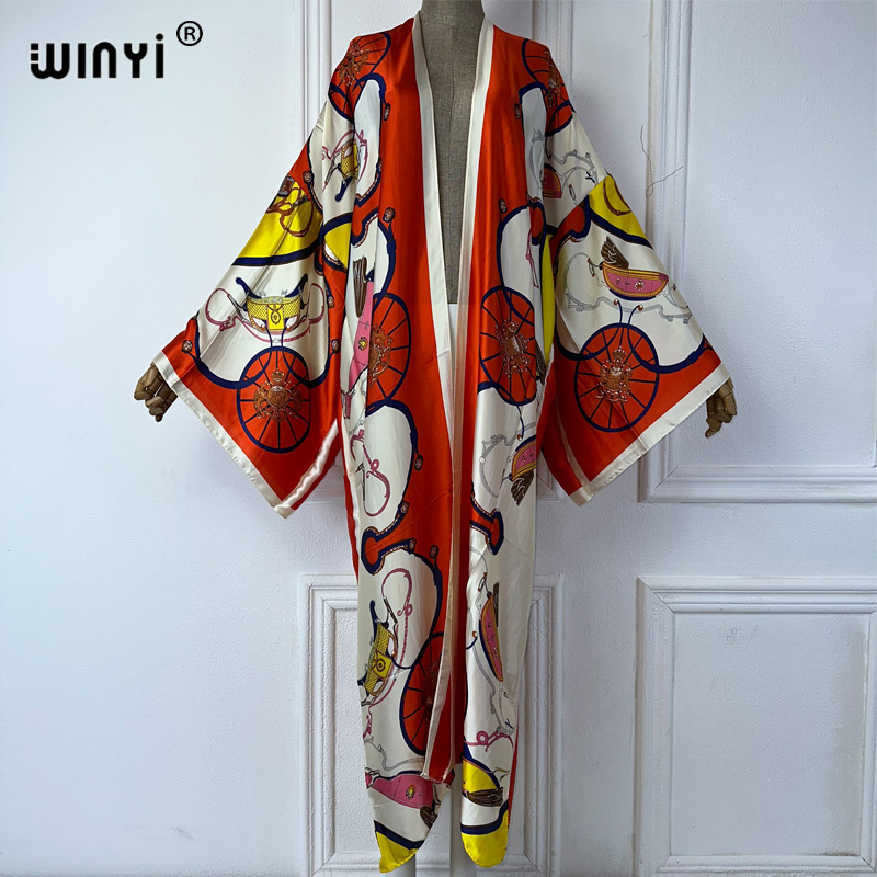 Cover Up Kaftan - WINYI 自由奔放に生きるプリント着物サマーカーディガン女性ブラウスアバヤドバイ高級ビーチカバーアップアフリカドレス女性のためのパーティーカフタン