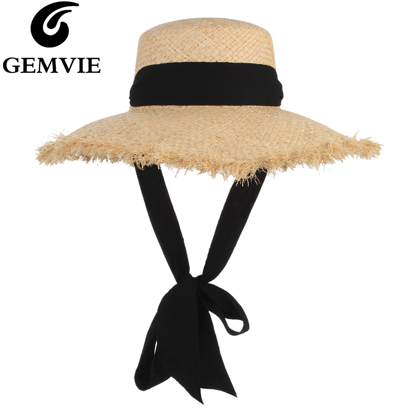 Hat Floppy Wide - GEMVIE 手作り織りラフィアわら帽子女性つば広フロッピー太陽の帽子夏帽子女性ビーチキャップあごストラップおしゃれな
