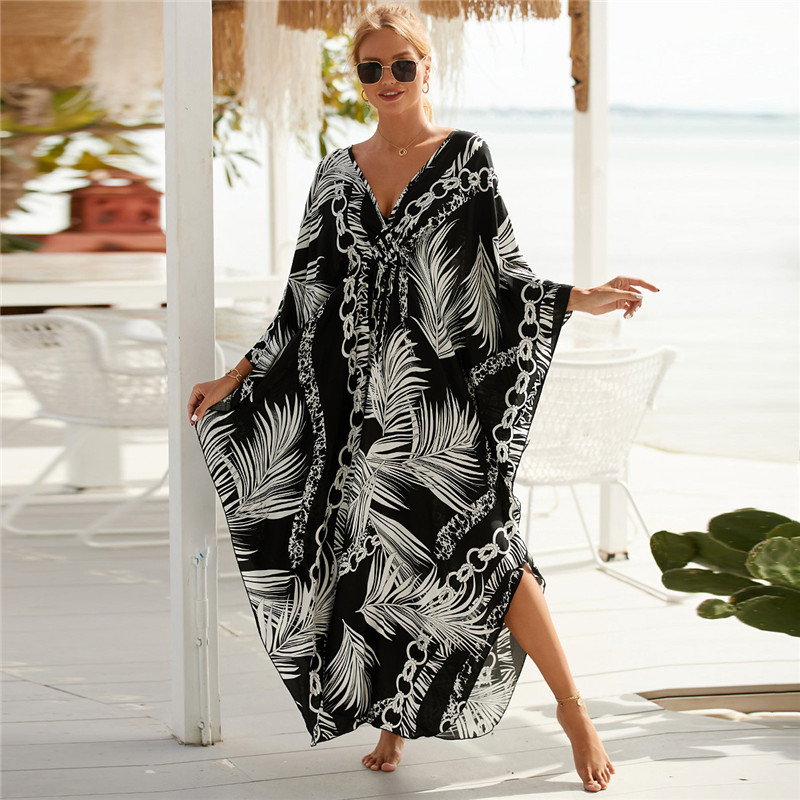 Cover Up Kaftan - 女性の動物プリントVネックビーチドレス、バットウィングカフタン、水着、カバーアップラウンジウェア、プラスサイズ