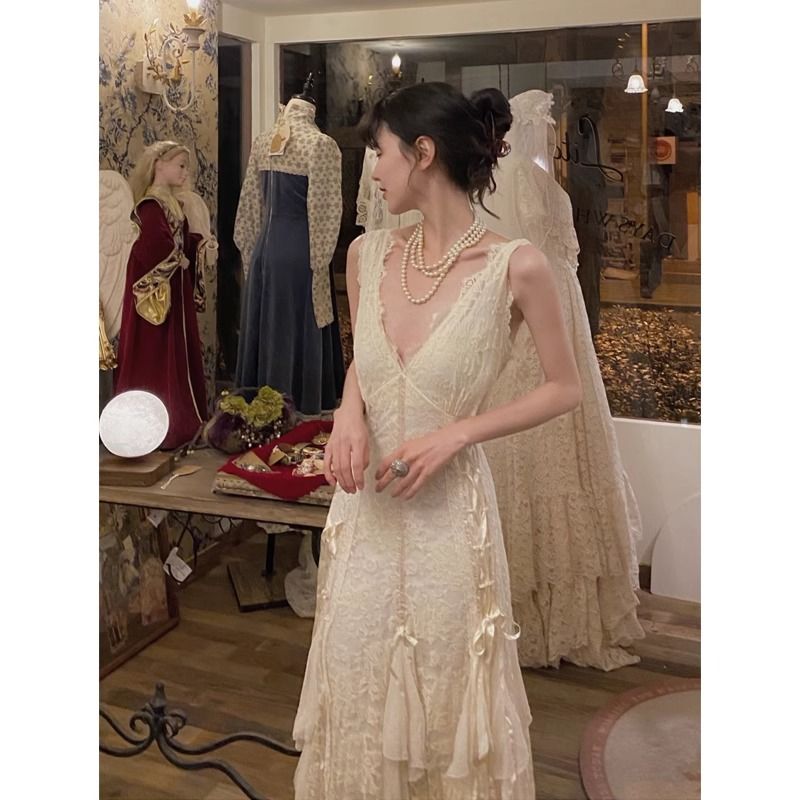 Maxi Dress Halter - ゴシックレースドレスセクシーなマキシドレスホルターY2kヴィンテージ女性のウェディングドレスエレガントなストリートウェアフェアリーコアレディースドレス