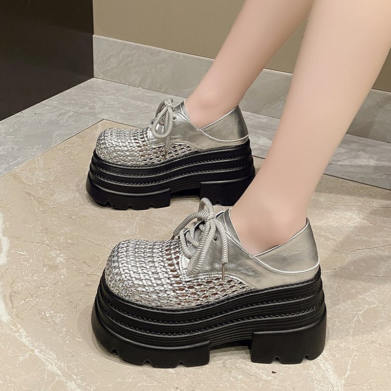 新 2025 女性の中空レザースニーカー高プラットフォームレ - Wedge Espadrille Women のレビューと価格
