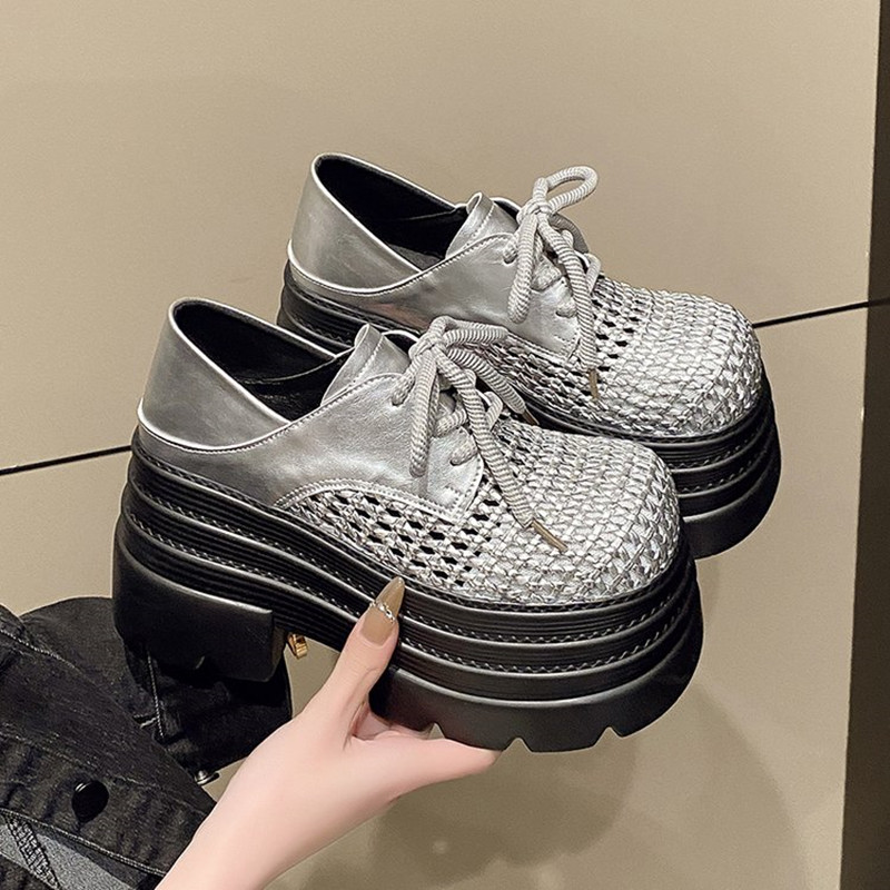 新 2025 女性の中空レザースニーカー高プラットフォームレ - Wedge Espadrille Women のレビューと価格