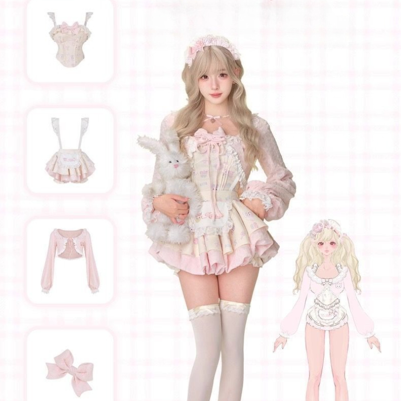 和風スイートロリータスタイル3点セット レディース カワイイ - Crop Top Crochet のレビューと価格