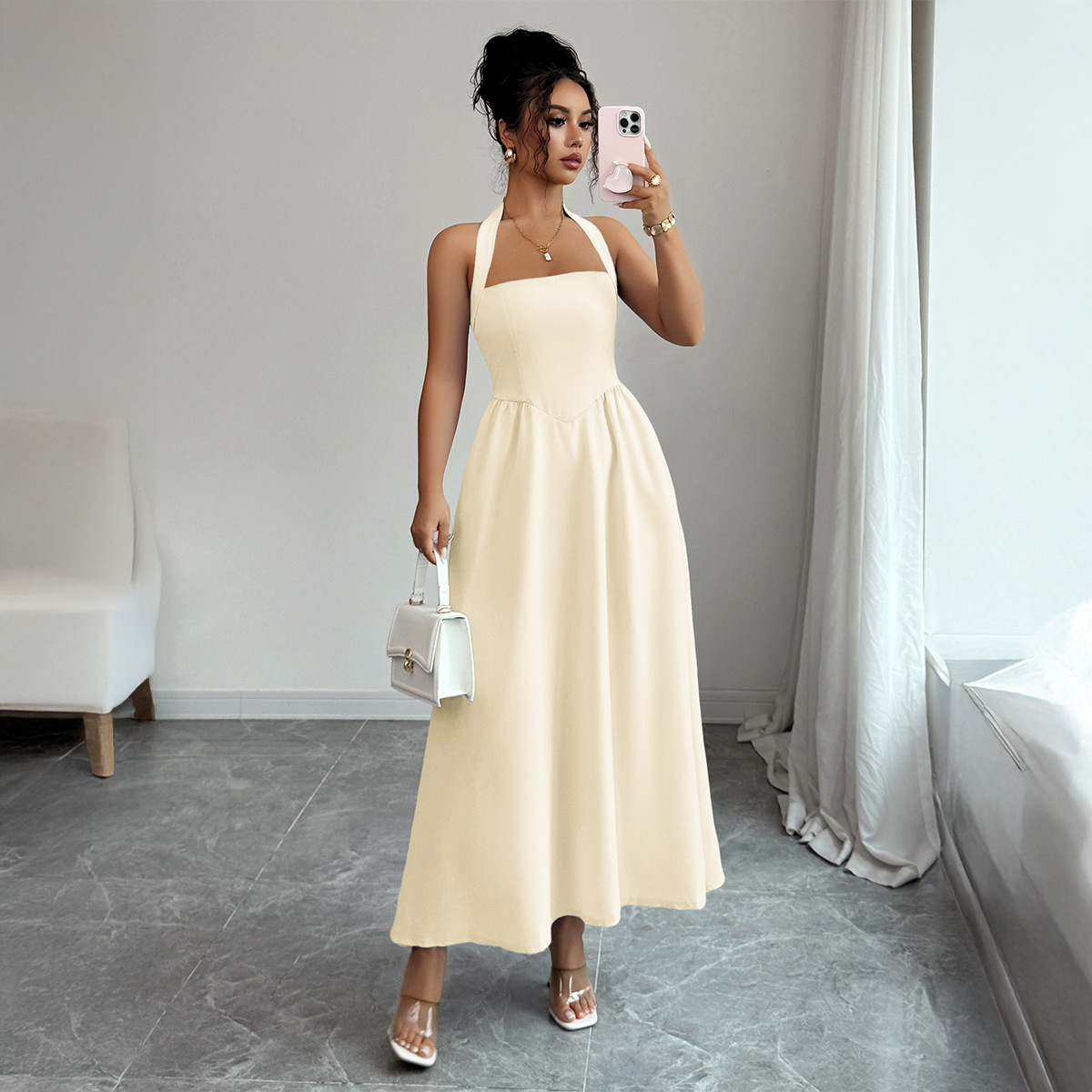 レディースドレス 5色 ホルターネック マキシドレス スクエ - Maxi Dress Halter のレビューと価格