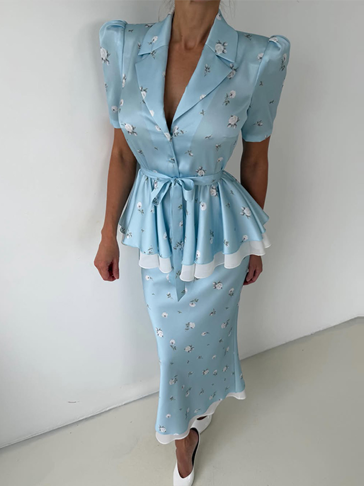 花柄ブレザーコートスカートセット レディース エレガント ラ - Romper Floral Print のレビューと価格