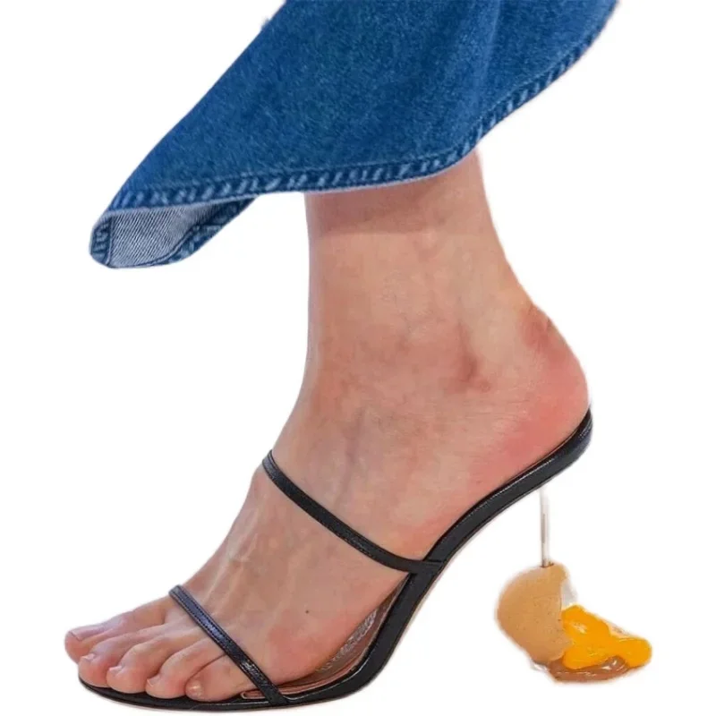 夏ストラップサンダルオープントゥハイヒール奇妙なヒール卵デザ - Sandal Strappy Heeled のレビューと価格