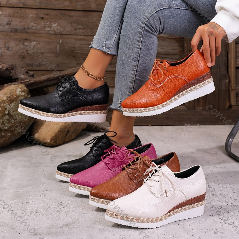 レザーレースアップレディースウェッジオックスフォードシューズ - Wedge Espadrille Women のレビューと価格