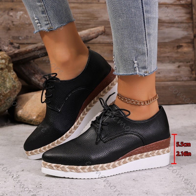 レザーレースアップレディースウェッジオックスフォードシューズ - Wedge Espadrille Women のレビューと価格