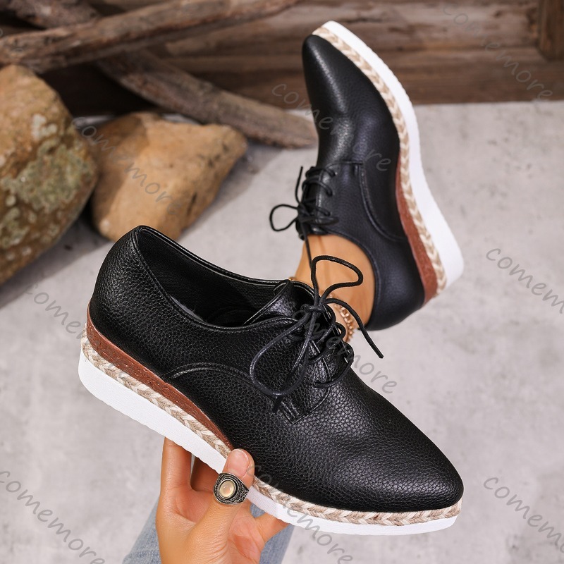 レザーレースアップレディースウェッジオックスフォードシューズ - Wedge Espadrille Women のレビューと価格