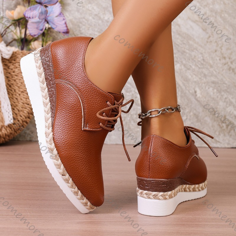 レザーレースアップレディースウェッジオックスフォードシューズ - Wedge Espadrille Women のレビューと価格
