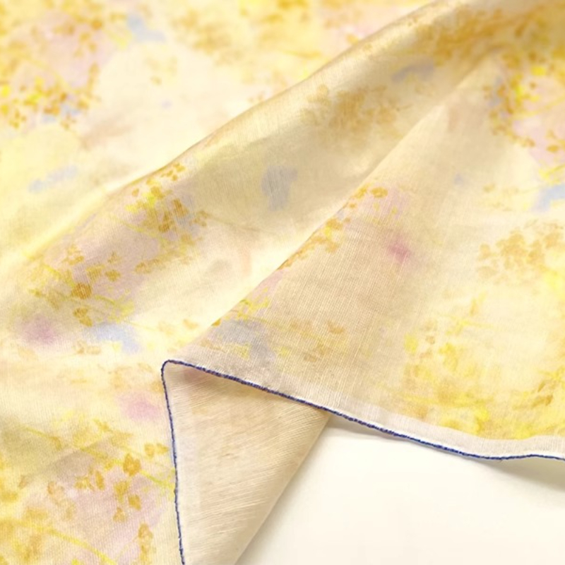 生姜色の日本風花柄グラデーションプリントシルクラミー生地、半 - Kimono Sheer Floral のレビューと価格