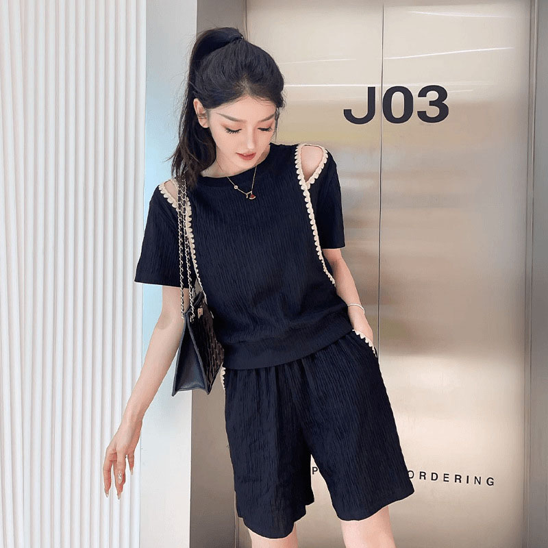 韓国ファッションオフショルダー Tシャツ 2 点セット女性オ - Blouse Off Shoulder のレビューと価格