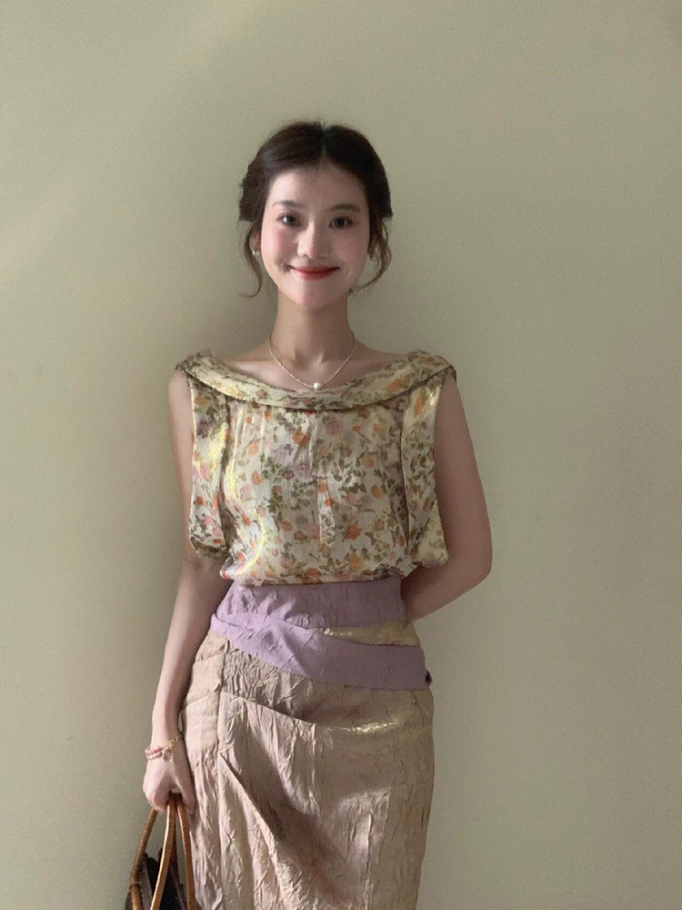 XZY ヴィンテージ花柄ノースリーブトップスとスカートセット - Midi Skirt Floral のレビューと価格