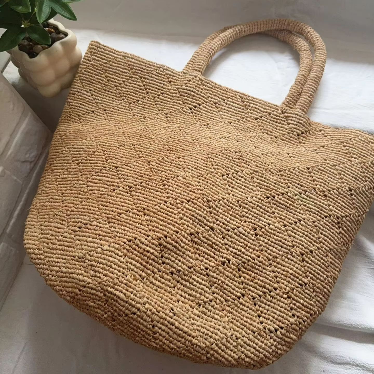 ファッションスタイル インス クロシェ 手編みビーチバッグ  - Crochet Bag Raffia のレビューと価格