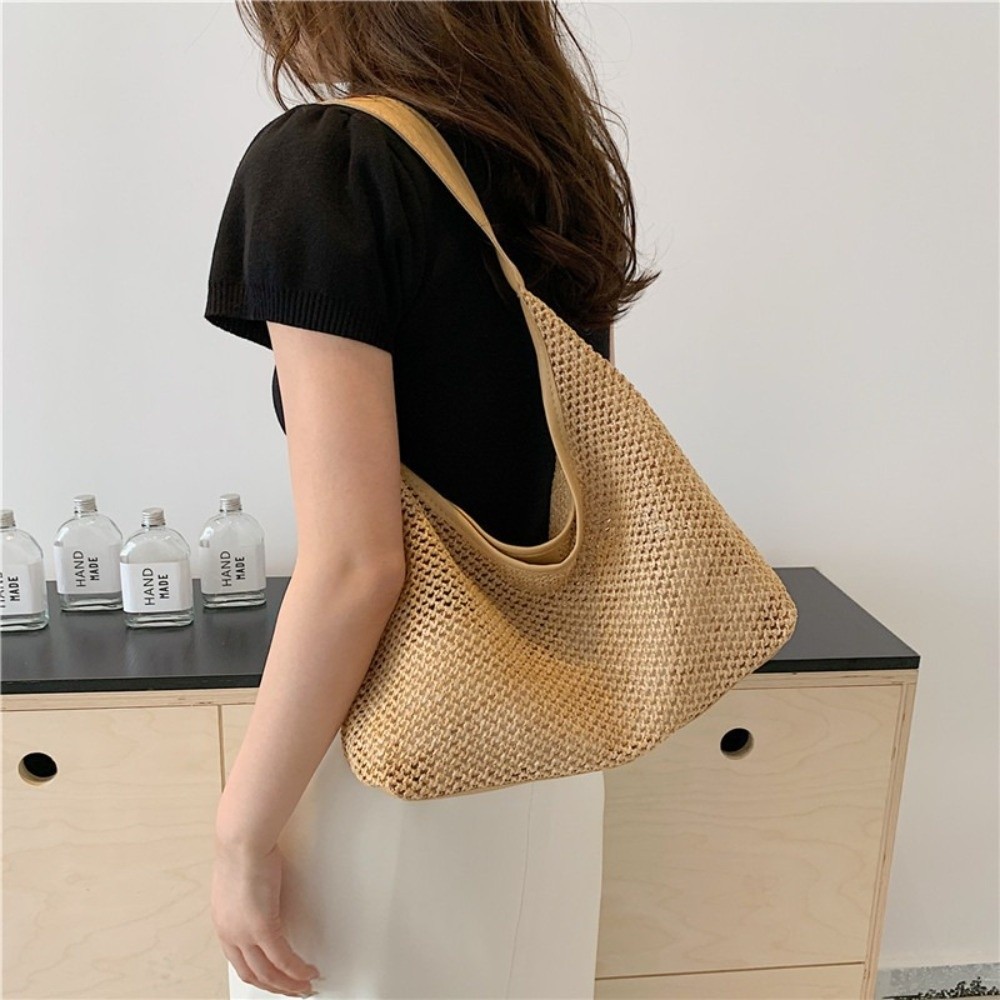 かわいい無地織りわらバッグボヘミアンスタイル手作りビーチハン - Tote Bag Beach のレビューと価格