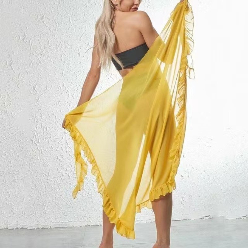 5 色フリルサロン女性のための 2024 夏固体ビキニロング - Cover Up Kaftan のレビューと価格
