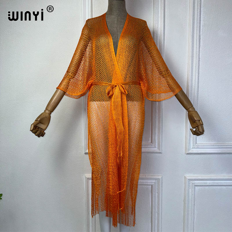 Winyi-女性用ベルト付き透かし彫りビーチ着物ドレス、エレ - Cover Up Kaftan のレビューと価格