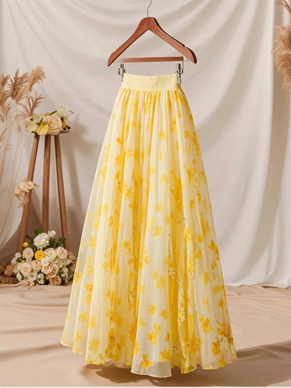 2026年夏 ハイウエスト イエロー Aラインスカート レデ - Midi Skirt Floral のレビューと価格