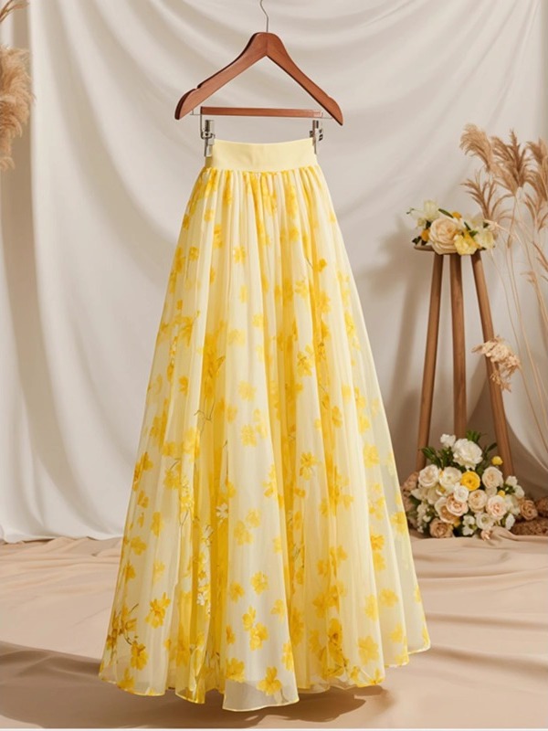 2026年夏 ハイウエスト イエロー Aラインスカート レデ - Midi Skirt Floral のレビューと価格