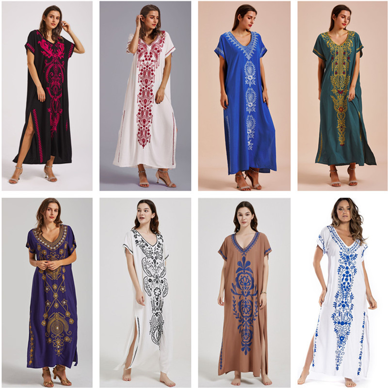 女性のための刺繍されたカフタンのドレス,水着のカバーアップ, - Cover Up Kaftan のレビューと価格
