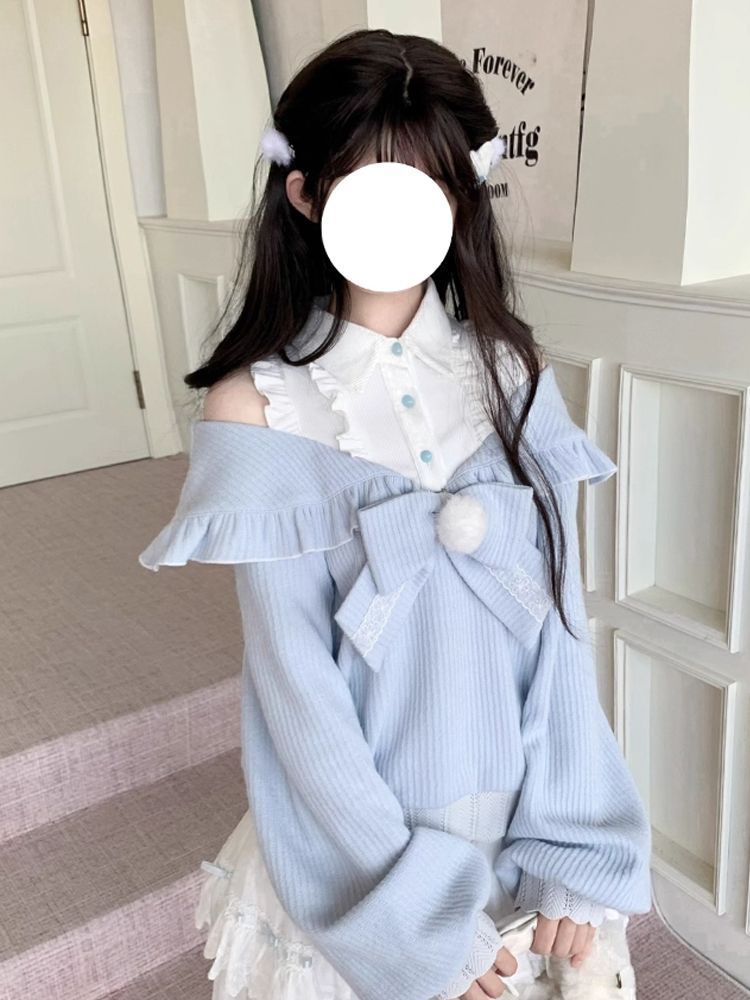 可愛いソフトガールロリータ2ピースセット レディース 秋 オ - Blouse Off Shoulder のレビューと価格