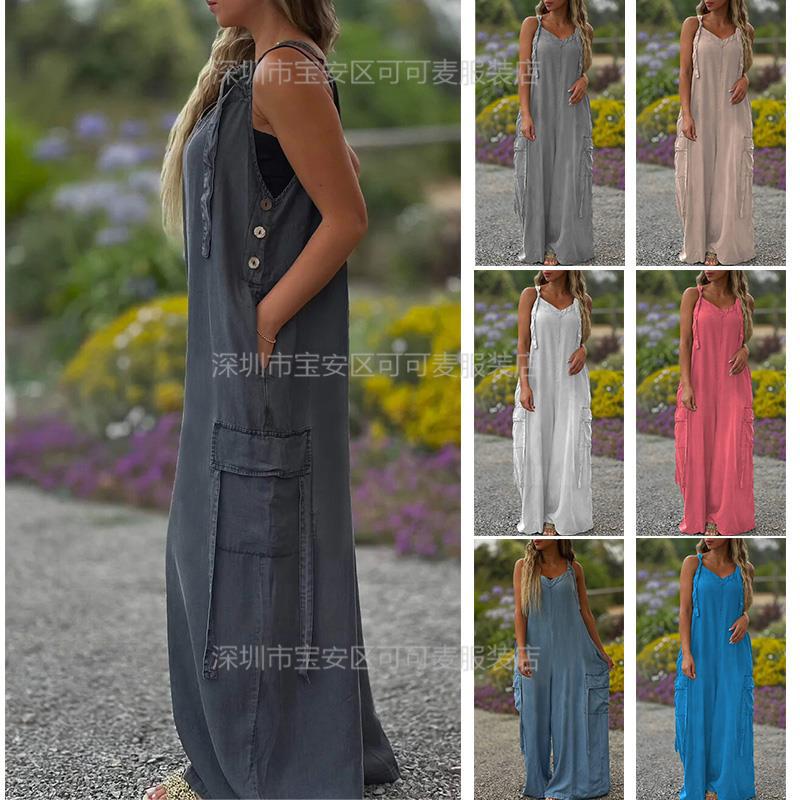 ゆったりとした夏のジャンプスーツ カジュアルなリネンワイドレ - Jumpsuit Linen Relaxed のレビューと価格