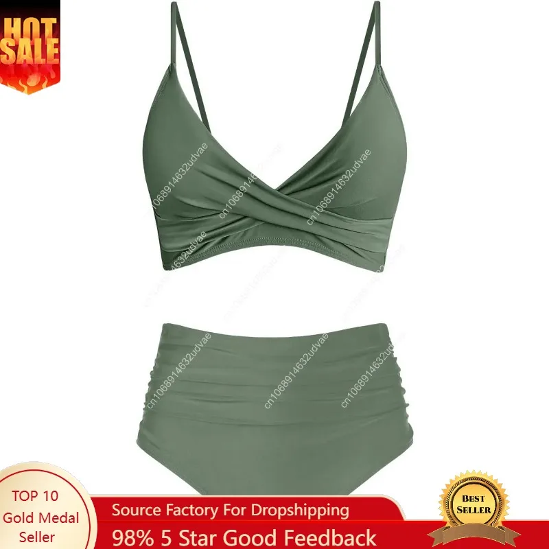 女性用ハイウエストビキニセット プッシュアップツイストフロン - Swimsuit Bikini Ruched のレビューと価格