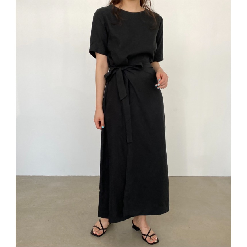エレガントなコットンリネンラップドレス、ベルト付き、半袖、カ - Linen Dress Wrap のレビューと価格