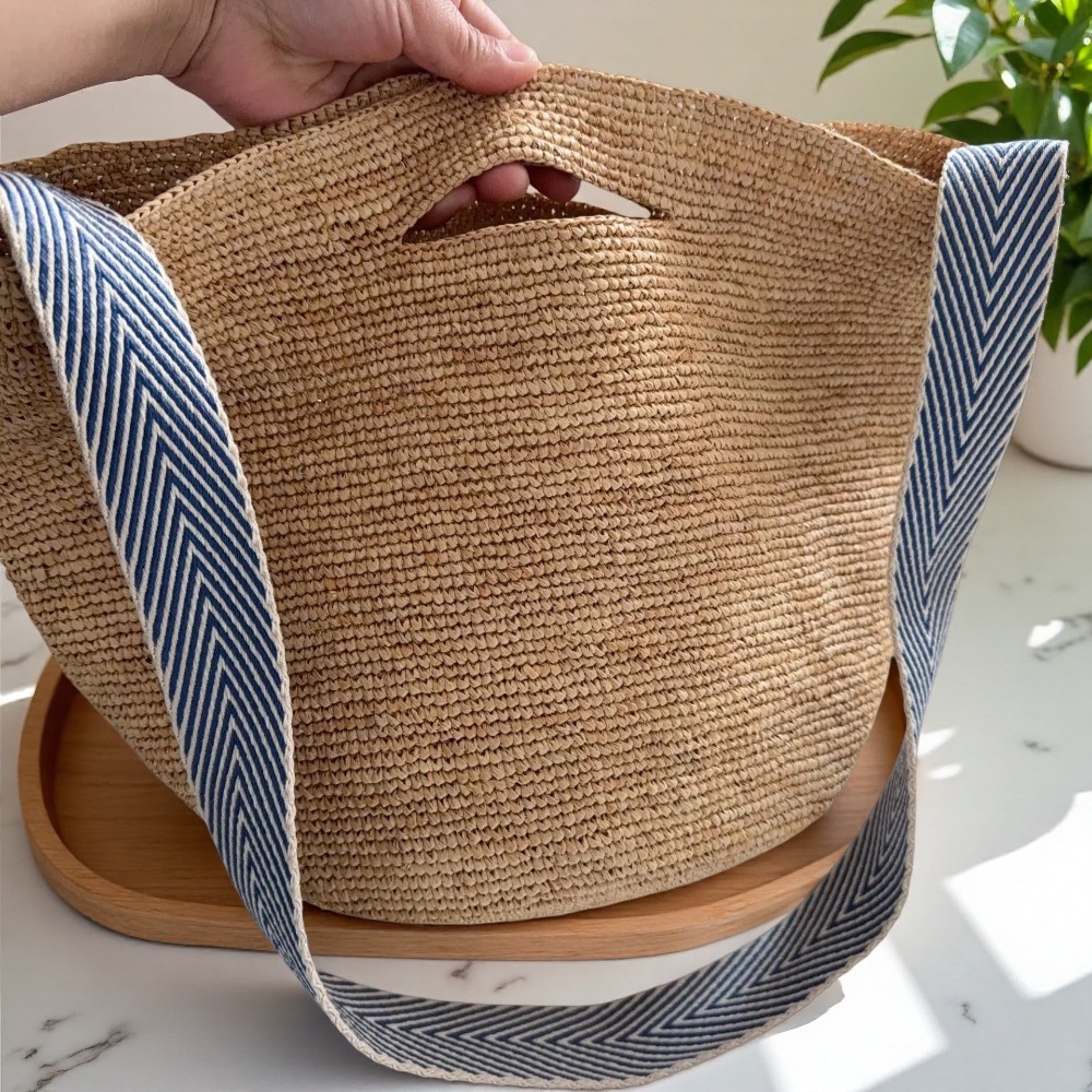 新しいラフィアレインボーバケットバッグ、コラムクロシェ、女性 - Crochet Bag Raffia のレビューと価格