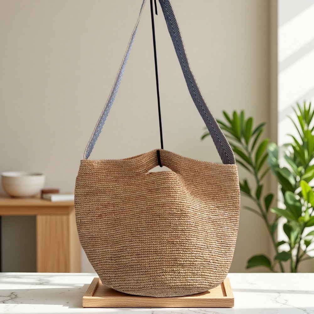 新しいラフィアレインボーバケットバッグ、コラムクロシェ、女性 - Crochet Bag Raffia のレビューと価格