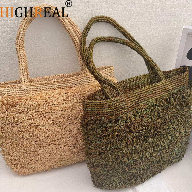高級ラフィアストローバッグ ボヘミアン織りトートショルダーバ - Crochet Bag Raffia のレビューと価格