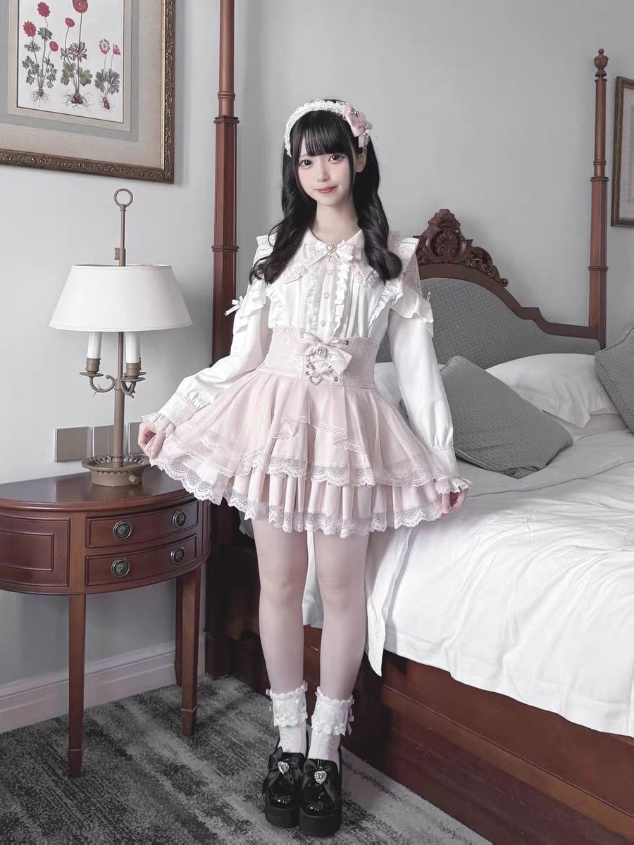 原宿系可愛いスカートセット レディース スウィートレース オ - Blouse Off Shoulder のレビューと価格