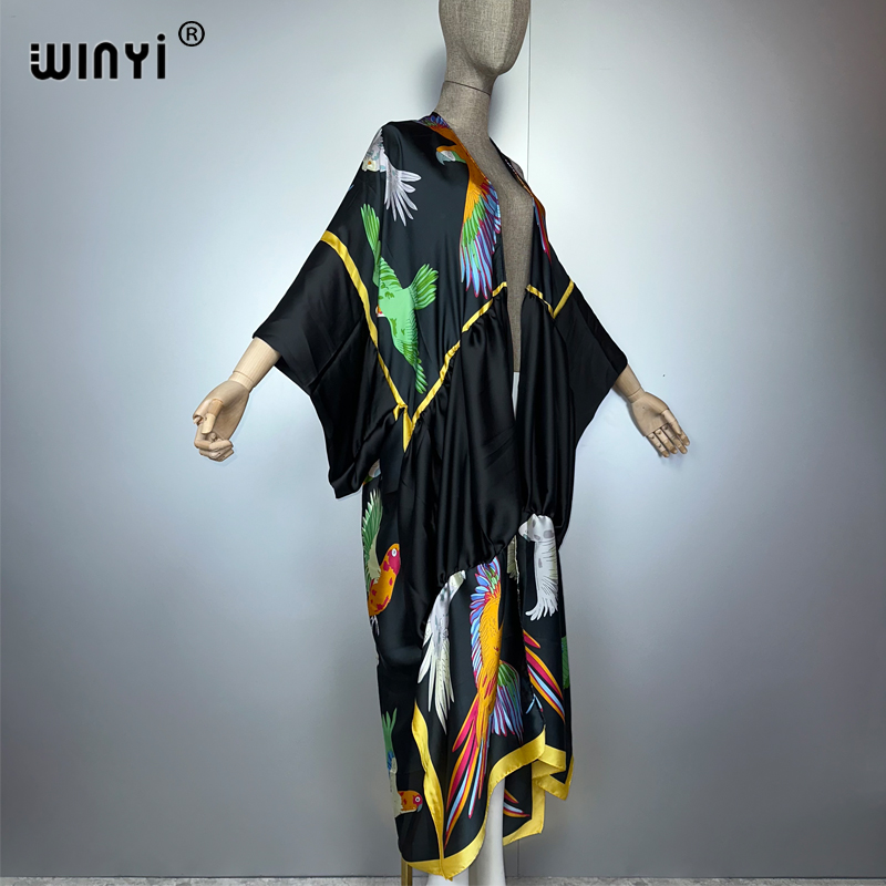 WINYIプリントボヘミアン着物風マキシビーチウェアカバーア - Cover Up Kaftan のレビューと価格