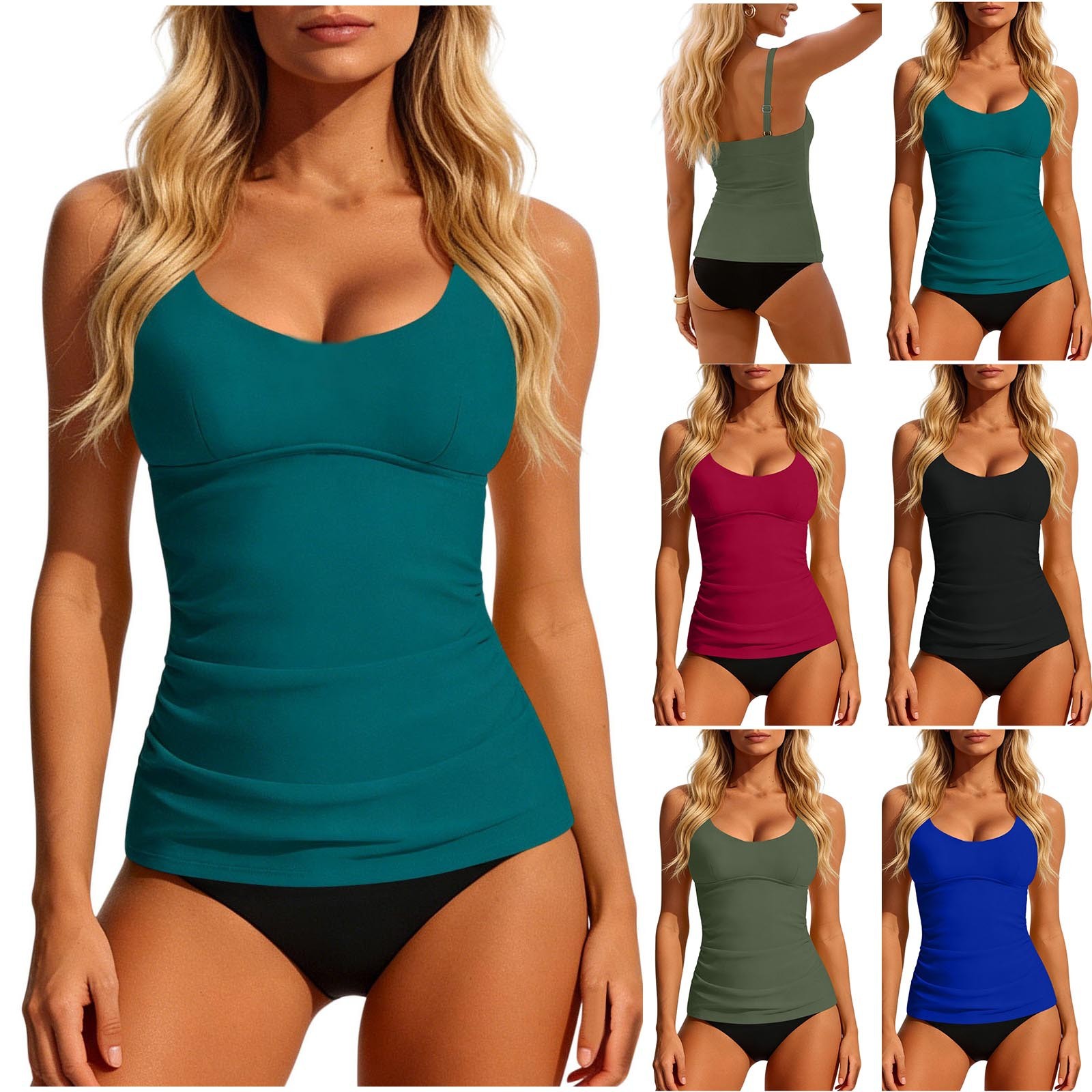 レディース 2026 タンキニ ティール スクープネック タ - Swimsuit Bikini Ruched のレビューと価格
