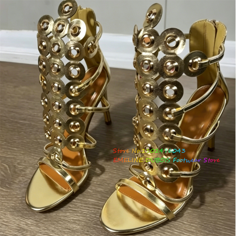 ゴールドメタルサークル装飾ハイヒールサンダル女性のセクシーな - Sandal Strappy Heeled のレビューと価格