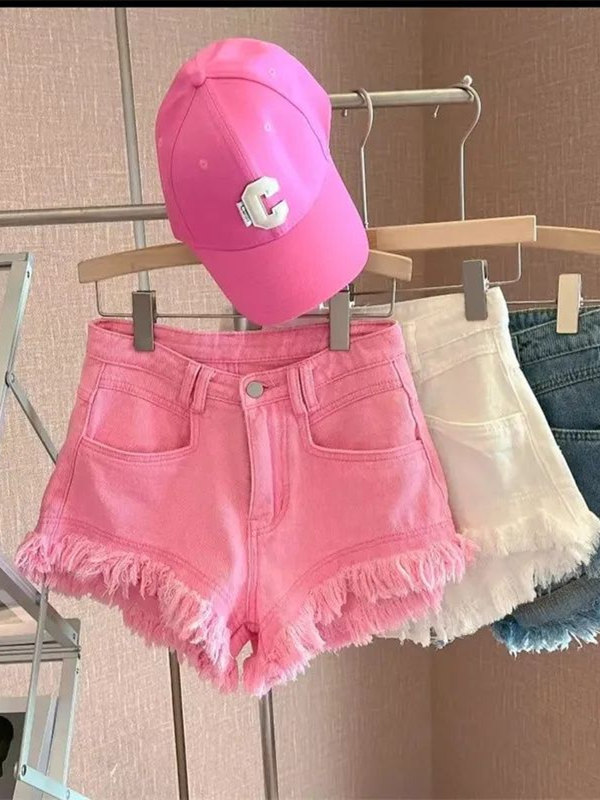 カジュアル韓国スタイルのフリンジヘムデニムショートパンツ女性 - Shorts Denim Frayed のレビューと価格