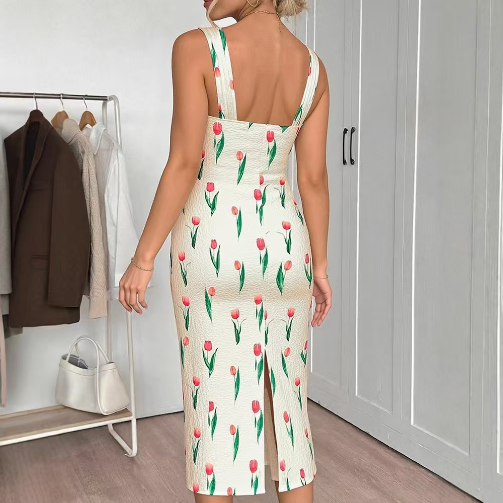 おしゃれな花柄プリントクロップドレス セクシーなハイウエスト - Midi Skirt Floral のレビューと価格
