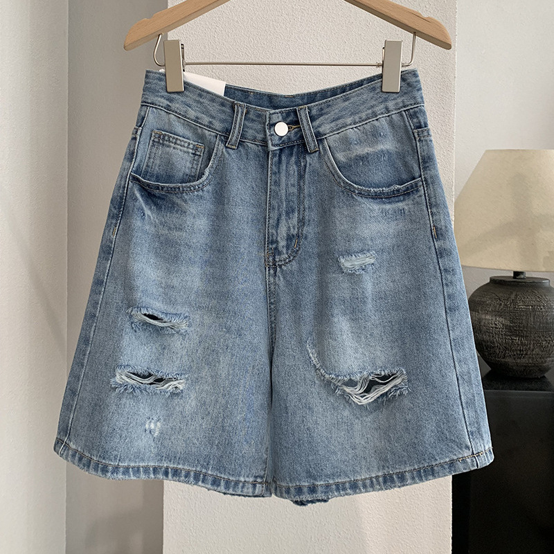 デニムショートパンツ女性ジーンズヴィンテージストレートパンツ - Shorts Denim Frayed のレビューと価格