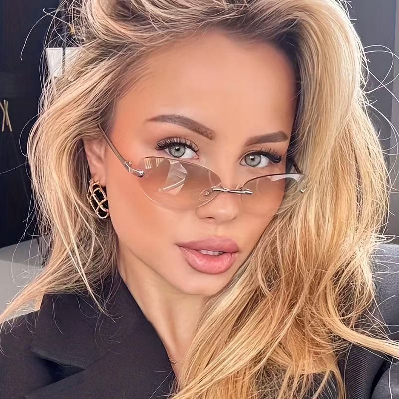 リムレスオーバルサングラス男性女性ファッション UV400  - Sunglasses Cat Eye のレビューと価格