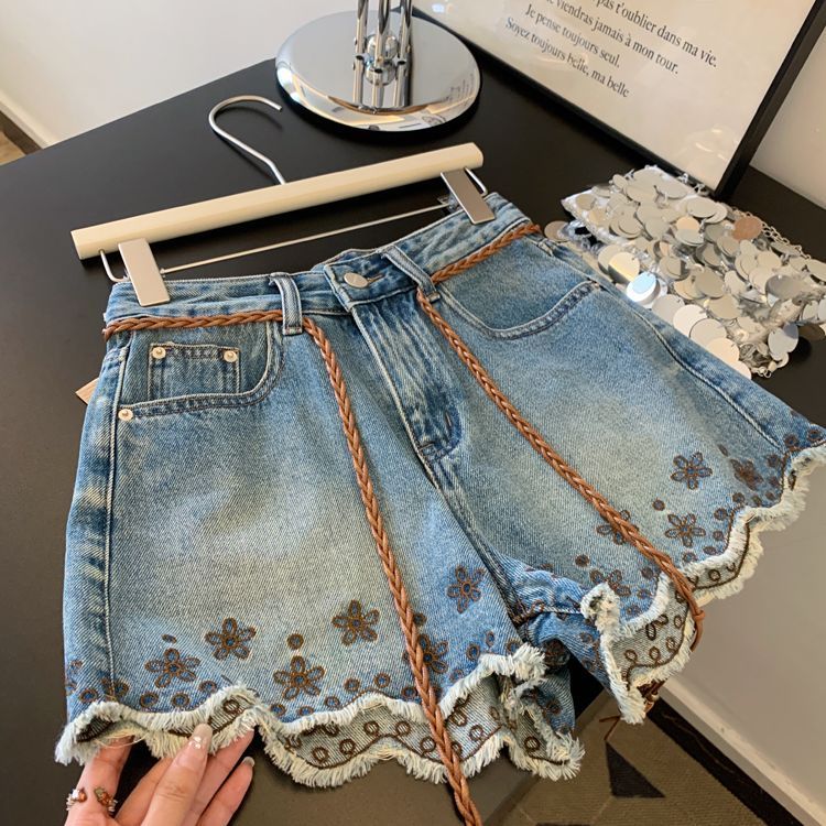 通気性のあるヴィンテージデニムショートパンツ レディース ハ - Shorts Denim Frayed のレビューと価格