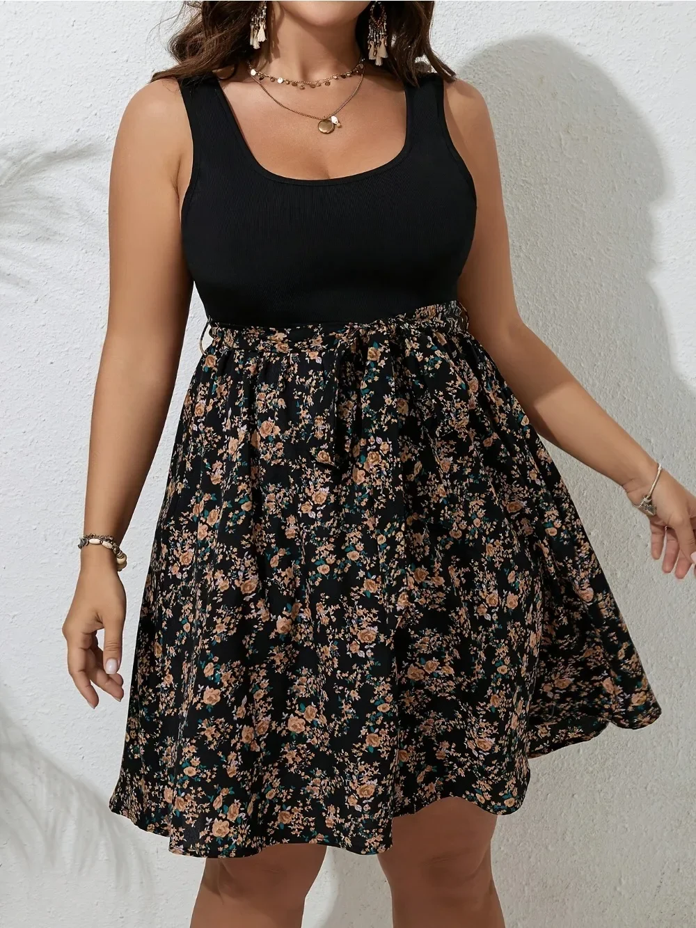 プラスサイズのドレスサマーニット花柄プリントドレス女性のため - Romper Floral Print のレビューと価格